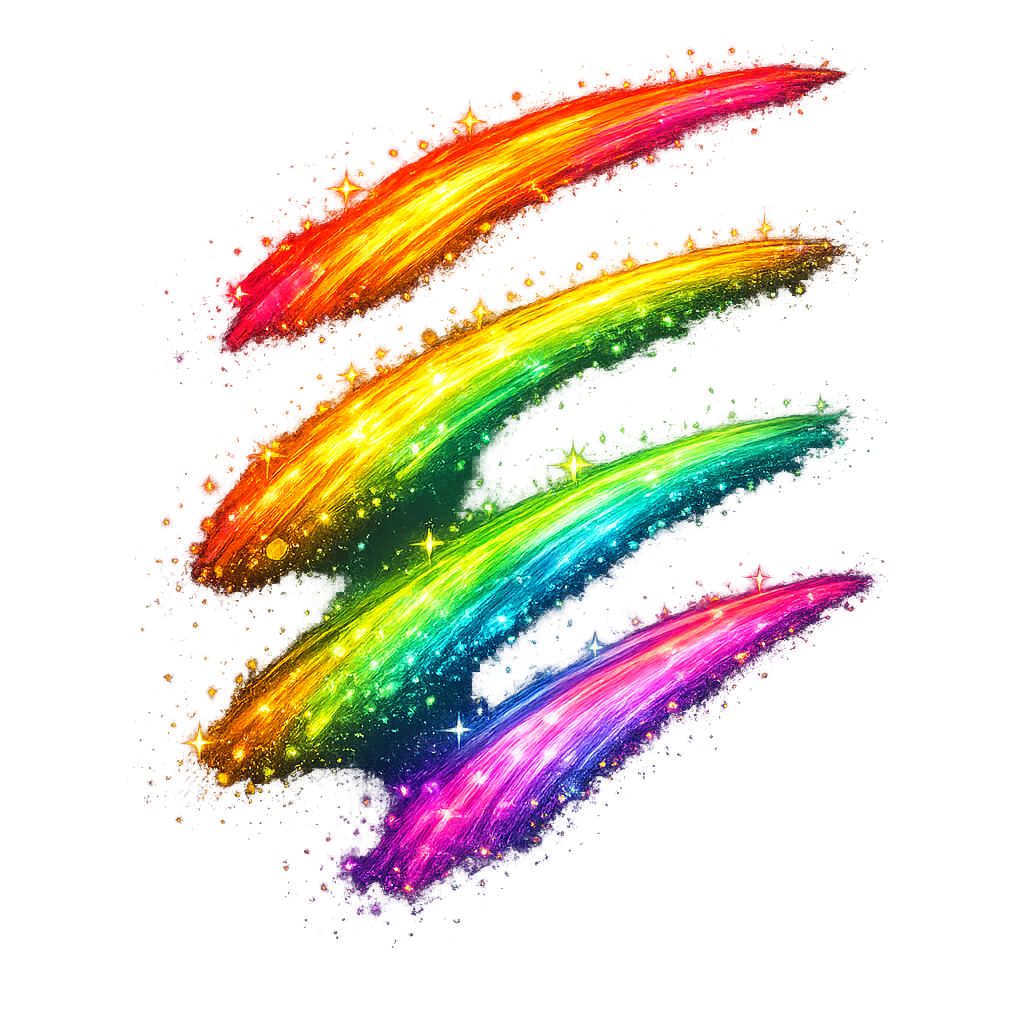 Concept art: rainbow paint strokes left by paw swipes across a dark screen